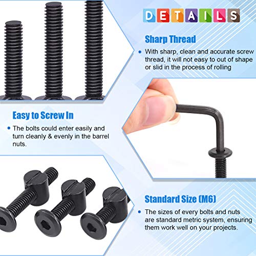 120Pcs M6x40/50/60/70/80mm Black Hex Socket Cap Bolt