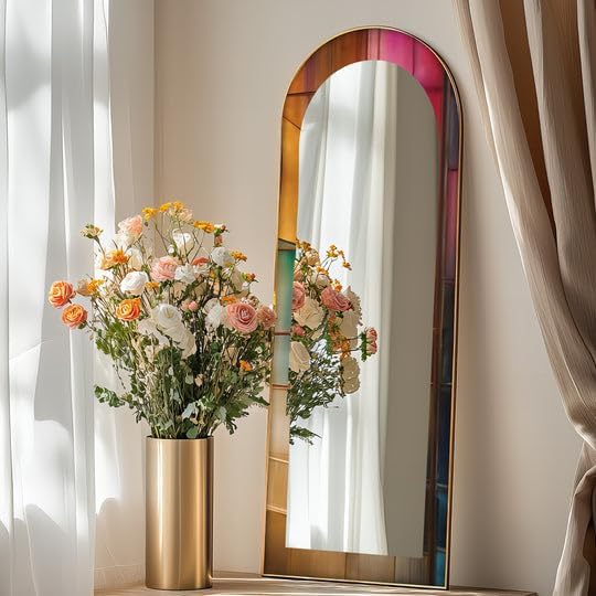 23,5’’W x 67’’H Sunset Spectrum - Full Lenght Floor Mirror Arched Full Lenght Mirror - Arch Full Body Stained Floor Mirror with Black Frame with Gold Frame