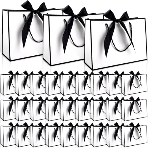 swihorab 30 Pcs Gift Bag, Small Portable Paper Gift Bag with Handles, Thank You Party Favor Bags for Wedding Birthday Party Supplies Present Bags for Shopping 11''x7.9''x4'', Black