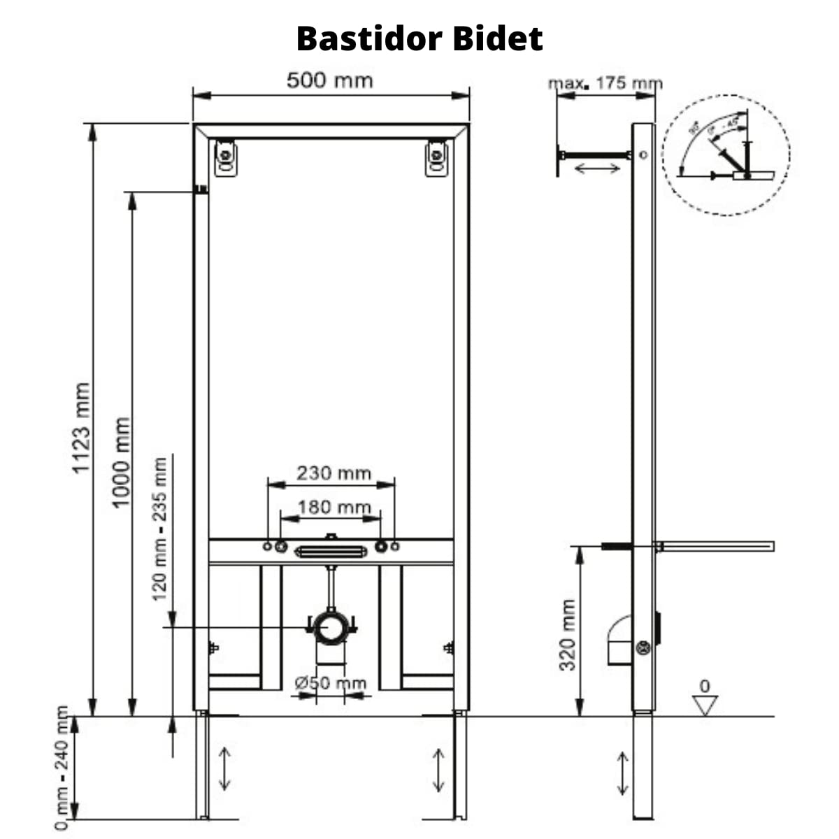 Pack Bidet Suspendido Cerámico de Baño con Bastidor para Bidé | Bidé al Aire de Fondo Reducido Sin Tapa Redondo Cerámico Moderno y Fácil Limpieza | Acompañado de Bastidor | Blanco Brillo