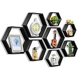 Maitys Juego de 8 estantes flotantes hexagonales de panal de abeja, estante de pared para colgar en la pared, estante de almacenamiento de madera, estantes rústicos para baño, cocina, dormitorio, sala