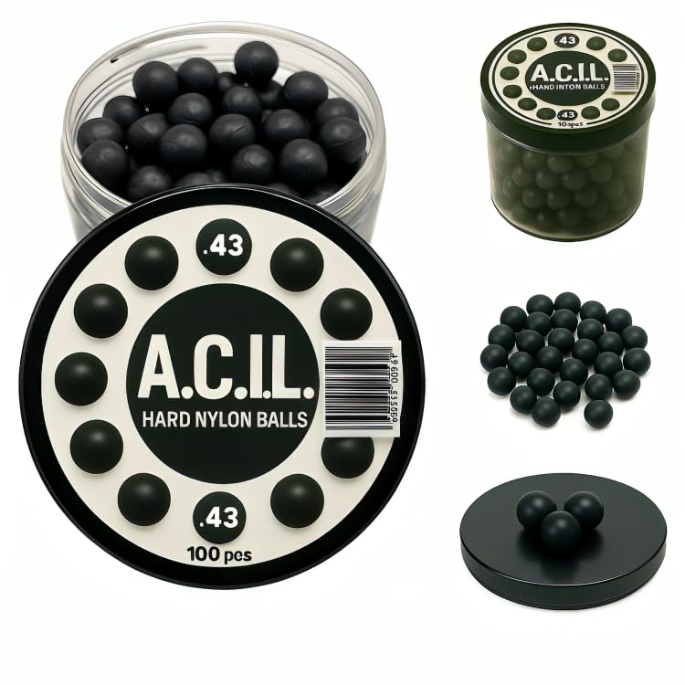 Hard Nylon Balls in .43 caliber – 100 Pack – Precision Solid Rounds for Home Defense Training, Marker Pistols, Durable & Reusable, High Impact Ammo for RAM Guns
