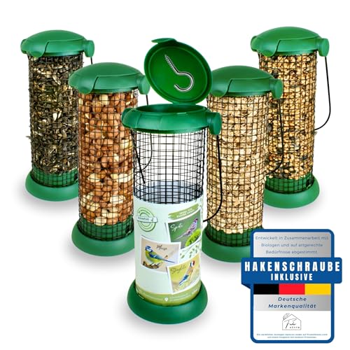 2 Stück Vogelfuttersäule inkl. Hakenschraube | Vogelfutterspender | Futtersäule | Erdnussspender | Futterspender für kleine Vögel - Meise, Spatz, Fink - Erdnüsse, Meisenknödel, Sonnenblumenkerne