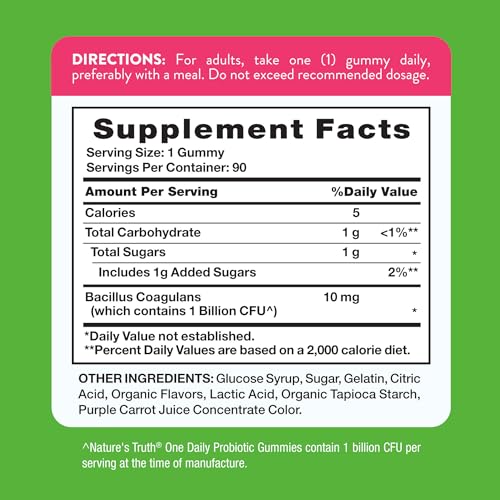 Image of Nature's Truth Probiotic Gummies | 1 Billion CFU | 90 Count | Raspberry Lemon Flavor | Non-GMO & Gluten Free Supplement