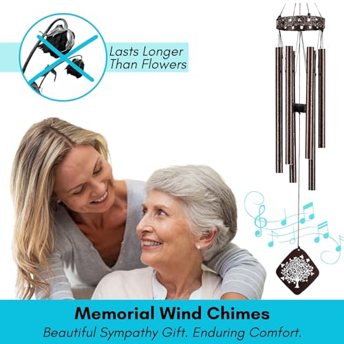 Solsken Home Memorial Wind Chimes - Sympathy Wind Chimes - Relaxing, Sweet Tones - Bronze - 29", A-Bronze Tree of life - Image 2