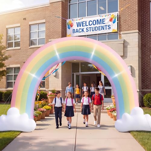 Jenaai 8ft Pastel Inflatable Rainbow Arch Blow up Yard Decorations with Built-in LED for Outdoor Baby Shower Wedding Birthday Pride Party Holiday Giant Rainbow Archway Decor for Garden Lawn