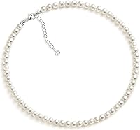Zeffy 6mm Pearl Necklace Choker: Dainty Imitation Pearl Strand, Adjustable 14"+2", Silver Plated Bridesmaid Wedding Jewelry for Women