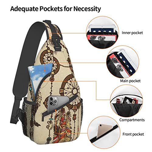 Men'S Crossbody Sling Backpack-Ethnic Dream Catcher Feathers Chest Bags Casual Sport Travel Hiking Daypack4