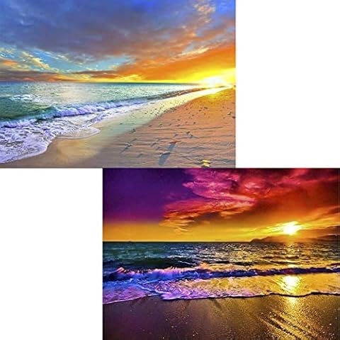 OUTLEE 2Pack DIY 5D Diamond Painting Kit for Adults, Diamond Painting by Number Kits Full Drill Crystal Rhinestone Embroidery Cross Stitch Home Wall Décor Art Craft, Sunset Wave Beach 15.7 x 11.8 inch Cover