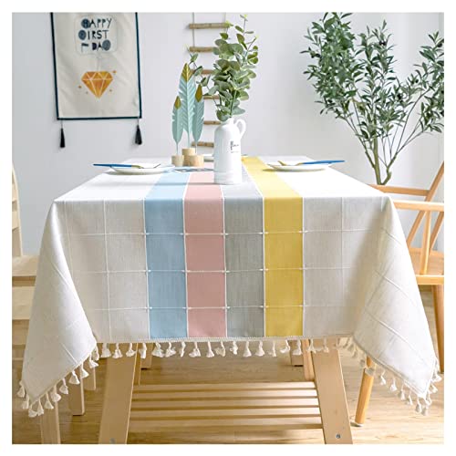 Nappe polyester imperméable rayée lavable 140x241cm pour table salle à manger