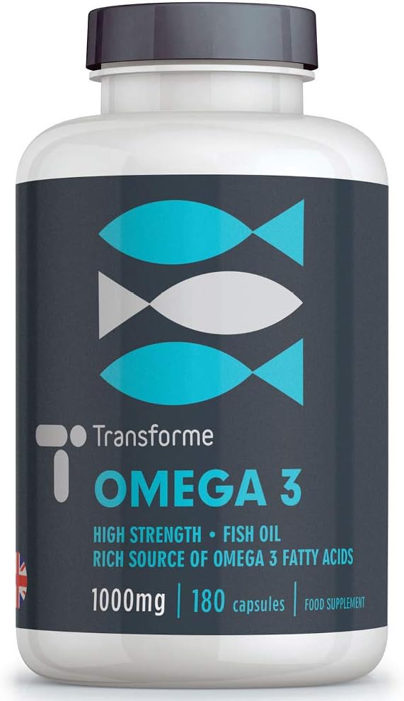 Transforme Omega 3 Fish Oil 1000mg 180 Softgels, Pure High Strength, Balanced EPA & DHA, Natural Vitamin E