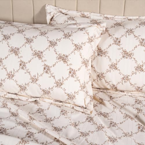Image of Home Elegance from House of Mytrident | Linen Feel Bed Sheet for Double Bed King Size with Two Pillow Covers | Ultrasoft | Floral 274cm x 250cm | myTrident - Elm Brown