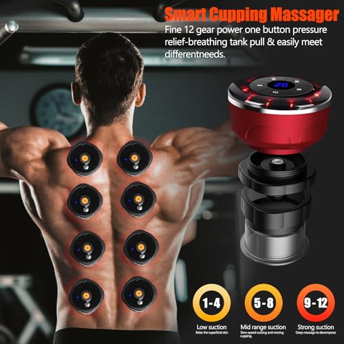 Image of 4-in-1 Electric Cupping Therapy Set with 8 Cellulite Massage Cups with 12 Modes Suction,Smart Dynamic Cupping Therapy Set for Ease Fatigue, Muscle Soreness and Skin Tightening(Red)