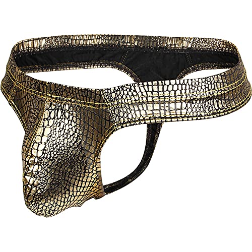 Men's Snake Thong Underwear Printed Briefs Sexy Pouch Underpants Low Waist U Convex Sexy Thong Underwears (Golden,X-Large)