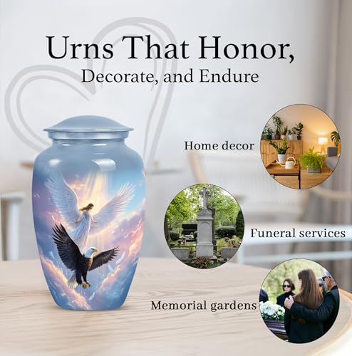 Image of Eagle Funeral Urn for Human Ashes -Decorative White Angel Urns for Men