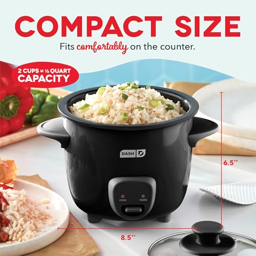 DASH Mini Rice Cooker & Steamer, Black, 0.5 Qt