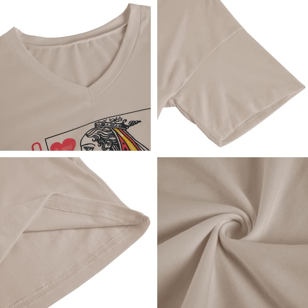 Fazortev Womens Oversized Queen Of Hearts Graphic T Shirts Casual V Neck Half Sleeve Summer Loose Tees Tunic Tops - Image 3