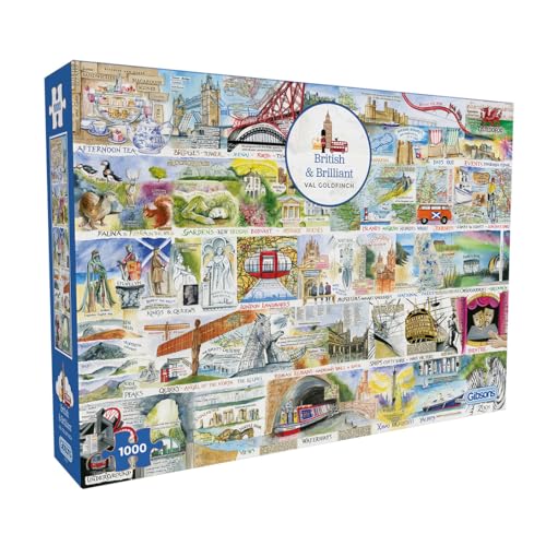 Gibsons British and Brilliant 1000 Piece Jigsaw Puzzle for Adults â€“ UK Landmarks Alphabet Puzzle by Val Goldfinch â€“ Colourful British Artwork â€“ Premium Sustainable Puzzle Made in the UK/EU