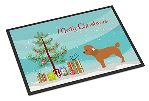 Caroline's Treasures BB8478MAT Toy Poodle Christmas Doormat 18x27 Front Door Mat Indoor Outdoor Rugs for Entryway, Non Slip Washable Low Pile, 18H X 27W