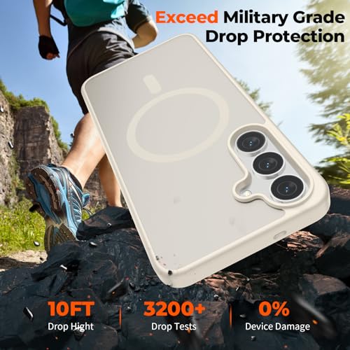 Image of SUPFINE Magnetic for Samsung Galaxy S25 FE Case with Screen Protector, (Built-in Magnets) (Military Grade Drop Protection) Slim Translucent Shockproof Phone Case,Stone