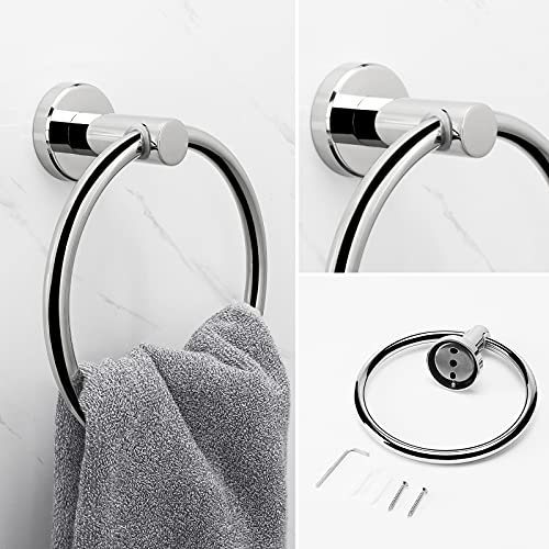 Nearmoon Bath Towel Ring, Bathroom Hardware Accessories-Thicken Stainless Steel Hand Towel Holder For Bathroom, Modern Round Towel Hanger Wall Mounted (Chrome, 1 Pack) #TOP3