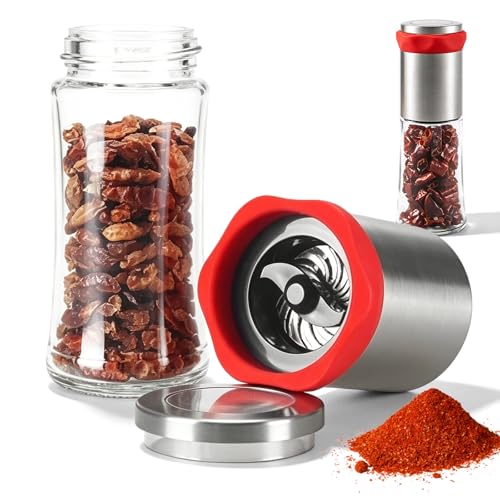 WARMWOO Chilimühle Edelstahl & Glas: 2 Stück 150ml Chilischneider für grobe Gewürze & Trockene Chilis Chilimühle für Küche und Haushalt Gewürzmühle Kräutermühle Gewürzschneider Schneidwerk