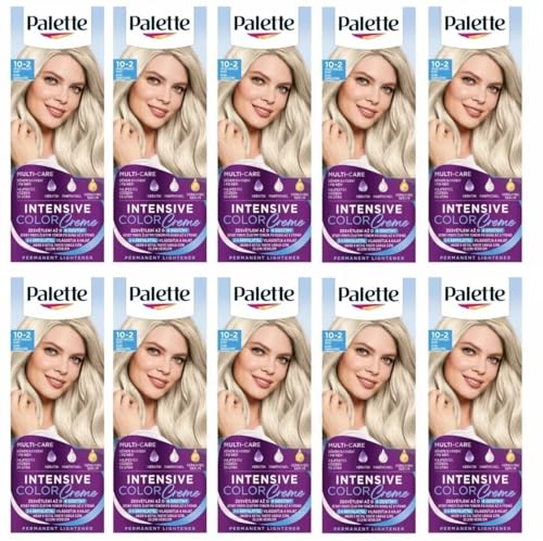 Colorations cheveux blonds cendrés Palette Intensive Color Cream 10-2 lot de 10 boîtes
