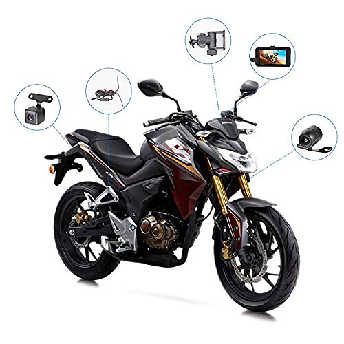 GJQDDP Motorrad-Recorder, Doppelobjektiv-Front- und -Doppelaufzeichnung HD-wasserdichtes 3.0 LCD-Display Nachtsichtgerät mit 10-Grad-Nachtsicht und 1080P-Doppelobjektiv