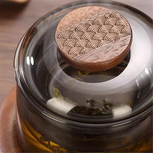 Taza de té pequeña de borosilicato transparente de alta pureza con asa de madera noble y tapa 7