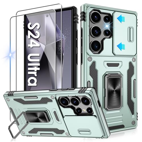 Jshru Handyhülle für Samsung Galaxy S24 Ultra Hülle Kameraschutz Slide mit 2 STK Schutzfolie Militär Stoßfest Sturzsiche...