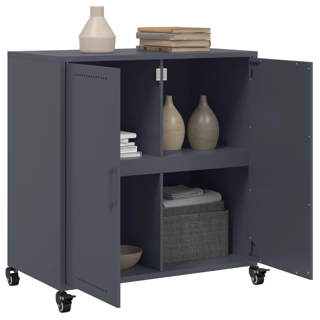 Buffet anthracite 68 x 39 x 72 cm en acier avec roulettes