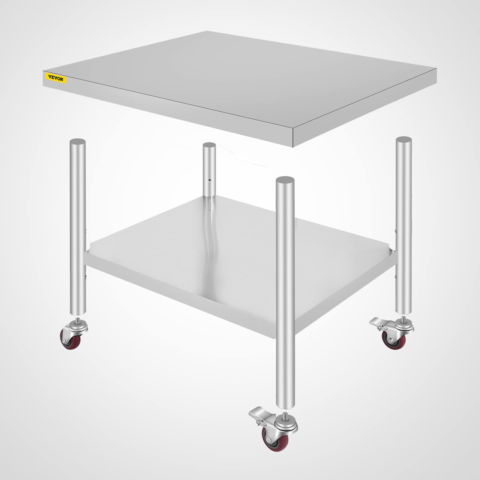 VEVOR Mesa de Preparación de Comida Acero Inoxidable 91,5x76,2x86,4cm Tabla de Cocina Profesional Capacidad de Carga 100 kg Tabla de Trabajo de Cocina Catering Ajustable para Restaurante Escuela