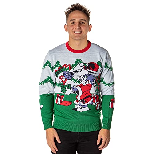 Tom and Jerry Men's Surprise Ugly Sweater Knit Pullover