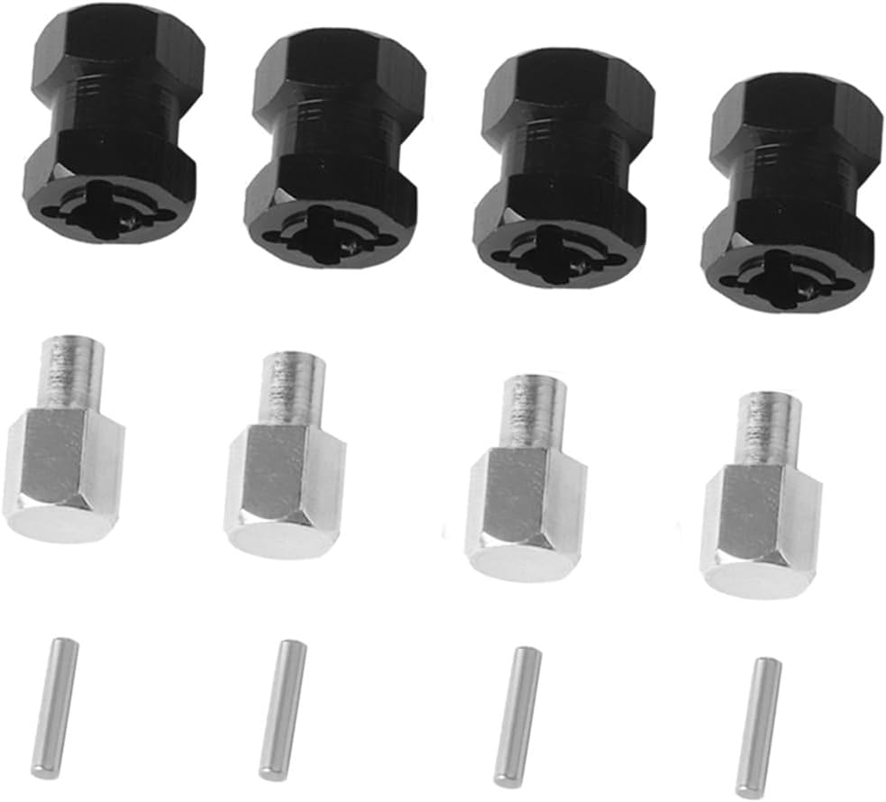 ShareGoo 4PCS 12mm Aluminum Wheel Hex Hub 15mm Offset Extension Hex Drive Adapter Combiner Coupler Conversion Compatible with 1/10 RC Crawler Axial Scx10 CC01 Jeep Wrangler D90 Wraith,Black