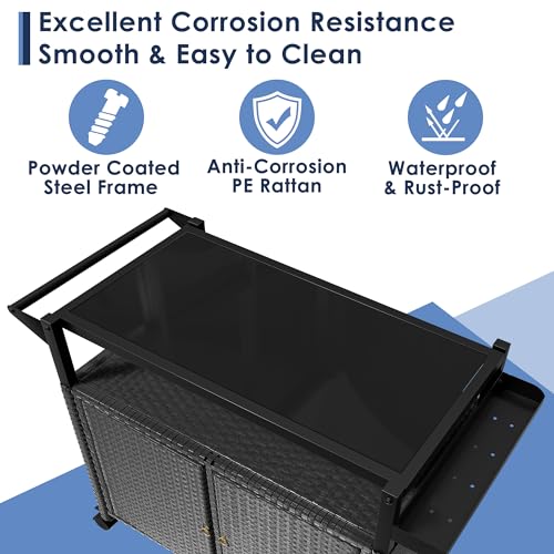 image for Xilingol Outdoor Bar Table, Wicker Bar Cart with Cabinet, Patio Servin