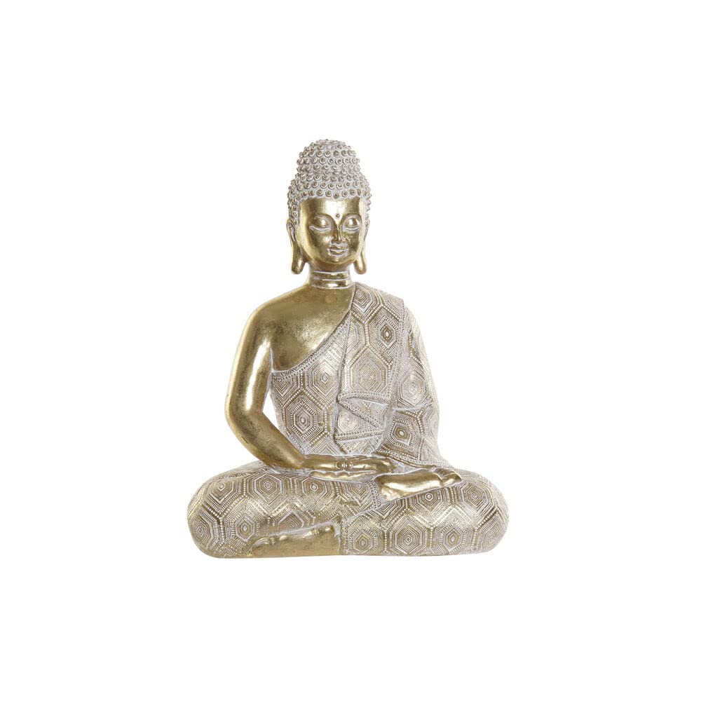 DKD Home Decor Golden Buddha White Resin Figurine (18.5 x 10.5 x 24 cm) (Reference: S3019703)