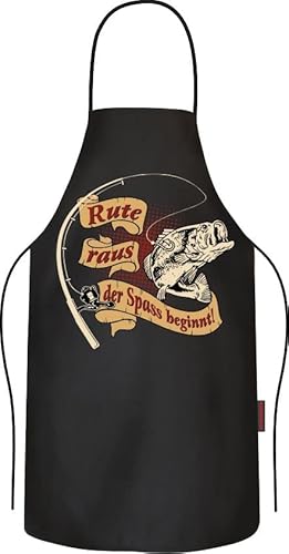 RAHMENLOS Grillschürze Kochschürze Küchenschürze als Geschenk für Angler - Rute raus, der Spass beginnt