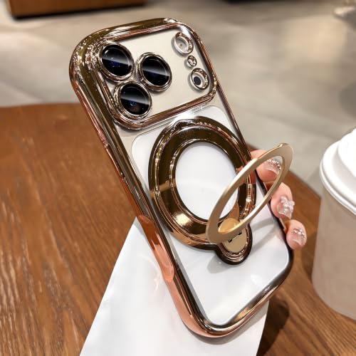 LXK 360 Spin Magnetic Stand for iPhone 17 Pro Max Case Clear Glossy