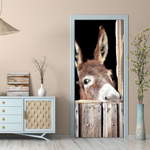 Türbekleben Bauernhof Esel Türtapete, Selbstklebend TürPoster Bauernhof Esel Türbilder, 3D Fototapete Türfolie Poster Tapete Türaufkleber Tür Tapeten 77 x 200 cm q6394