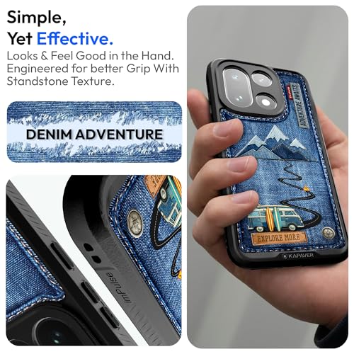 Image of KAPAVER Mag-X Sandstone Back Cover Case Compatible with MagSafe, Magnetic Case for OnePlus 15 (Denim Adventure)