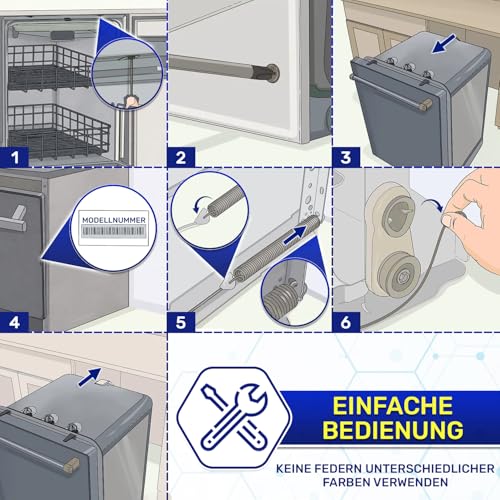 Reparaturset Feder in Schwarz und Seilzug für Tür Geschirrspüler mit dem Originalcode 00754869 754869 für Bosch für Siemens Spülmaschaschine - Garantie 10 Jahre - MONTERAL