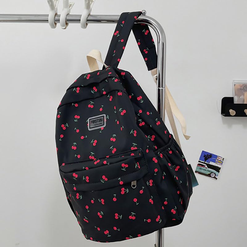 Cute Backpack Cherry Print Coquette Aesthetic Backpack Large Preppy Bag for Women Casual Travel Daypacks (Black)3