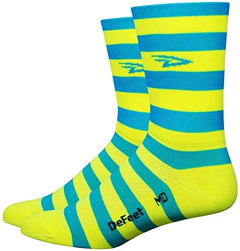 DeFeet Aireator Striper Cuff Socks, Blue/Yellow, Medium