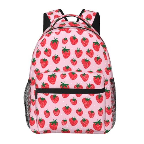 Strawberry Strawberry Leaves Backpack Large Capacity Lightweight Casual Travel Sports Backpack 11.4X7.8X15.7 inch