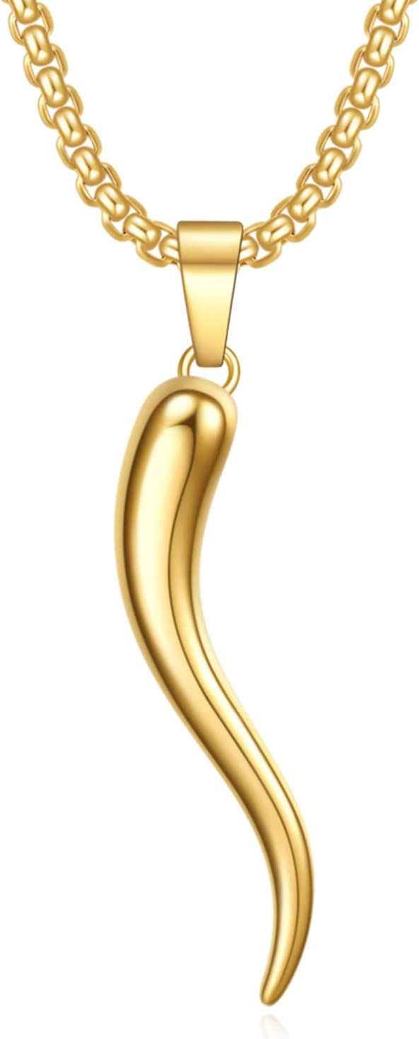 Rnivida Stainless Steel Italian Horn Cornicello Amulet Pendant Necklace Talisman Jewelry Gifts