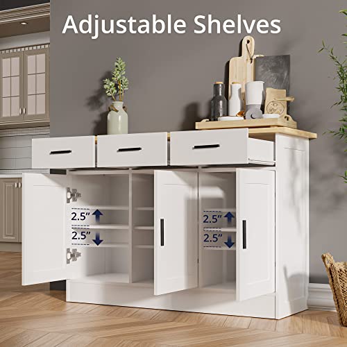 Cozy Castle Kitchen Buffet Cabinet, Kitchen Storage Cabinet With 3 Doors And 3 Drawers, Accent Buffet Sideboard For Dining Room, Living Room And Kitchen, White #TOP5