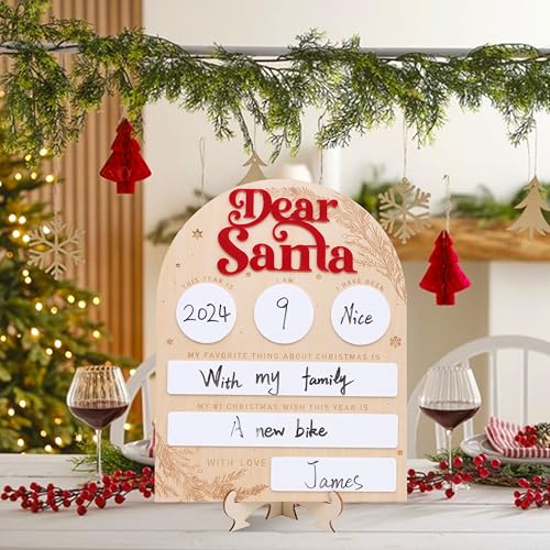 Dear Santa Letters Board - Christmas Party Decorations, Reusable Christmas Dry Erase Board,Letter to Santa Sign Photo Props,Christmas Wish List Wooden Board
