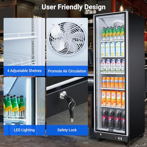 BODEGACOOLER Commercial Beverage Refrigerator with Glass Door,12.5 Cu.Ft Commercial Merchandiser Display Refrigerator,Upright Large Display Drink Cooler with Soft LED Light,Adjustable Shelves on Fridge.com