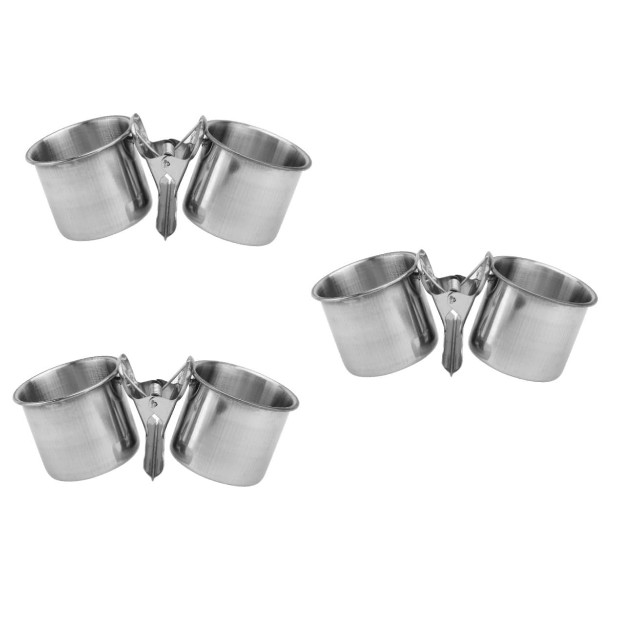 POPETPOP Pcs Clip Bird Dish Double Cups Parrot Feeder Food Water Bowl Stainless Steel Easy Hanging and Cleaning