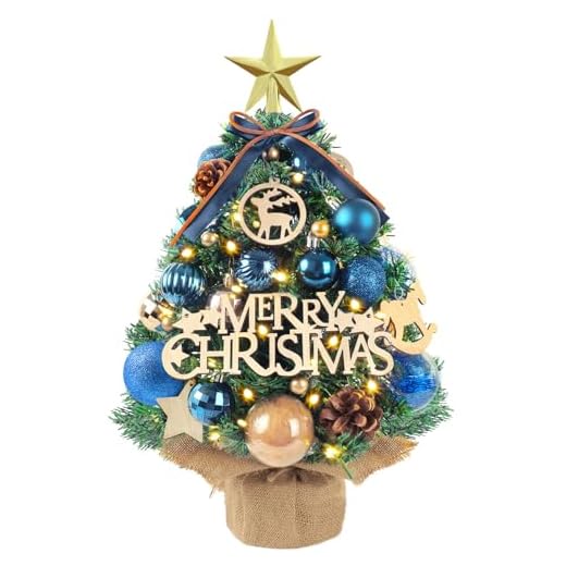 AFXXE Albero di Natale Piccolo,45cm Mini Alberello Natale con Soprammobile E Luci LED Incorporate,Moderni Artificiali Christmas Tree Addobbato,Alberi Natale gia Illuminato usato per Tavolo